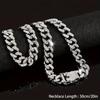 Iced Out Shiny Rhinestone Cuban Chain Necklace/Bracelet Bling Bling Zinc Alloy Jewelry