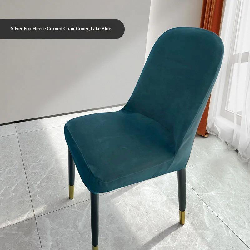 Nordic Silver Fox Fleece Curved Dining Table Chair Cover Universal Dining Chair Cover All-inclusive Elastic Stool Cover Non-slip Seat