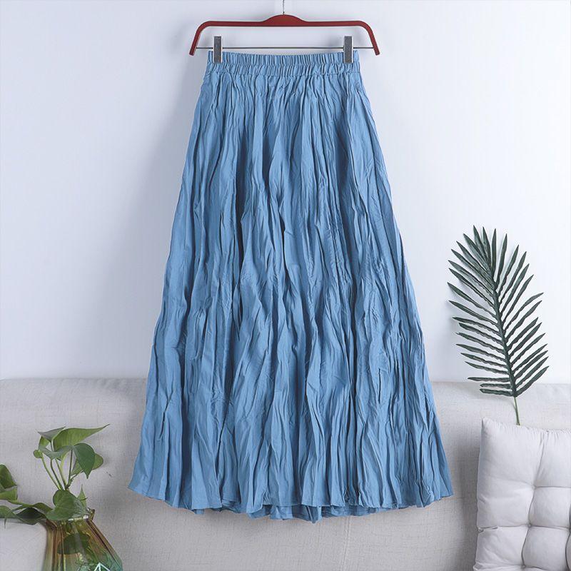 MOJTA Women's Mid-length Skirt Spring Summer Elastic High Pleated Waist Skirt A-line Skirt