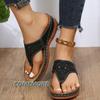 Women Platform Sandals Beach Casual Wedges Flip Flops Open Toe Big Toe Anti-slip Outdoor Shoes Slippers Hollowed Out Rhinestone