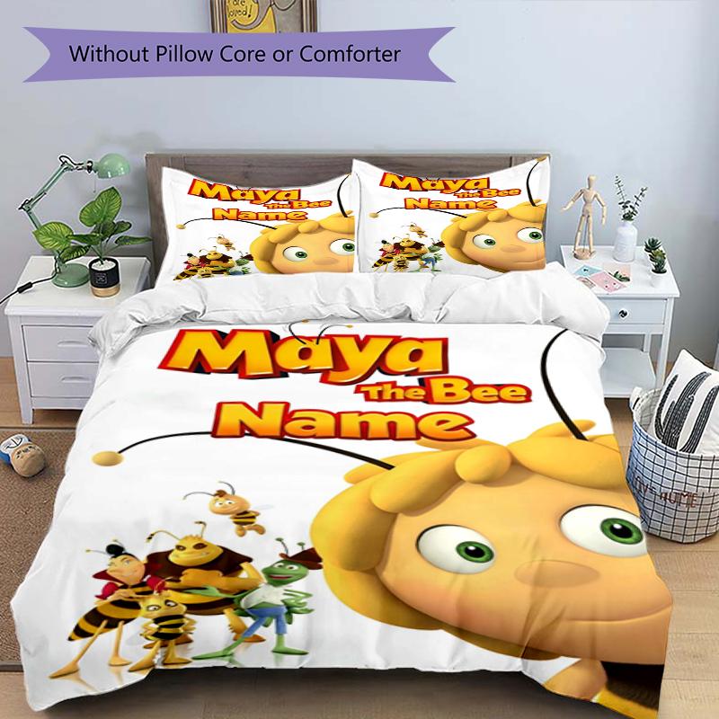 3pcs Custom Name Maya the Bee Bedding Set Duvet Cover Closure Includes 1 Duvet Cover & 2 Pillowcases, Soft and Comfortable for All Seasons.