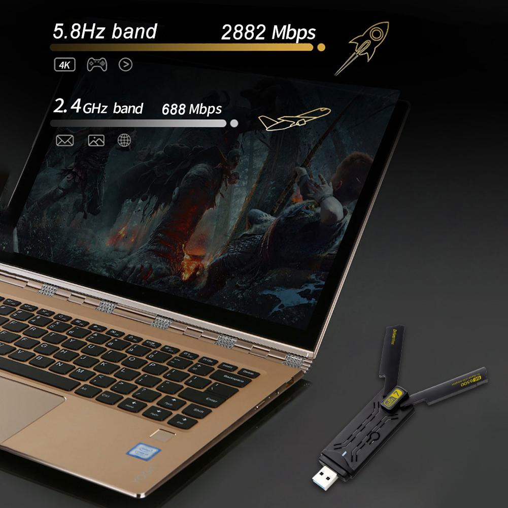 6500Mbps WiFi 7 USB WiFi Adapter Wireless Network Card Dual Antennas BE6500 Wireless Receiver for Windows 11/10 Desktop & Laptop