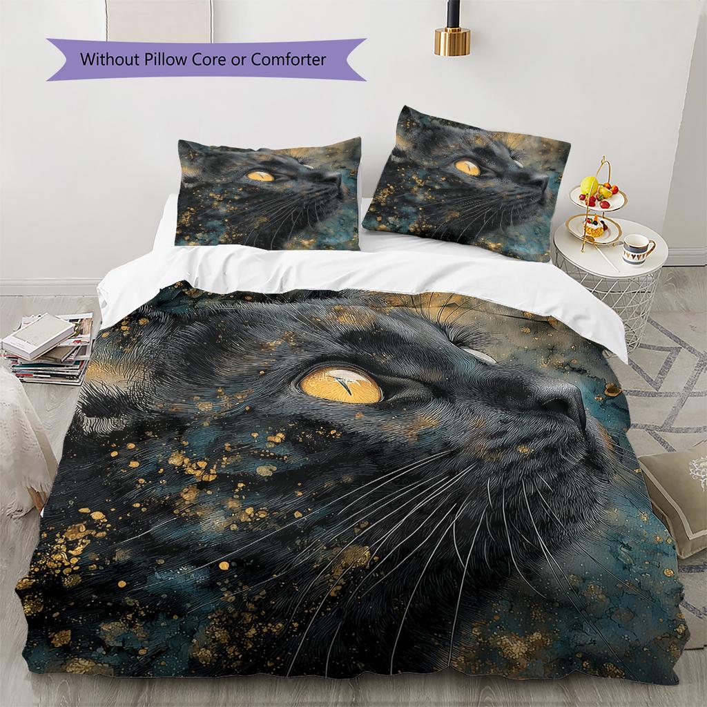 Black Cat Pattern Bedding Quilt Set Home Decoration Gift (1 * duvet cover + 2 * pillowcase without core)