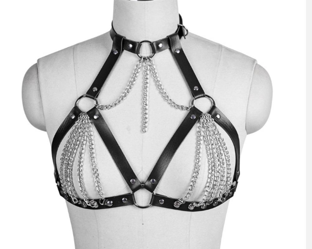 Женский сексуальный кожаный боди-харнесс – БДСМ-белье с нагрудными ремнями и готическим фетиш-шармом