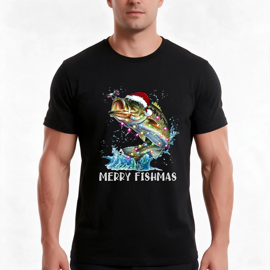 Funny Fish Christmas For Unisex Grandpa Fishing Lovers Dad Unisex Tshirt Summer Casual Cotton Tee Oversized Streetwear Tops
