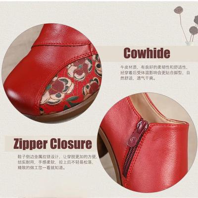 Уютные туфли-лодочки с цветочным принтом в стиле ретро на низком каблуке, классические женские туфли из натуральной кожи в винтажном стиле, женские туфли-лодочки ручной работы в стиле бохо, черные туфли на каблуках