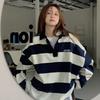 Harajuku Striped Sweatshirt Women Korean Style Preppy Pullover Female Fashion Polo Sweatshirt Ladies Casual Long Sleeve Top