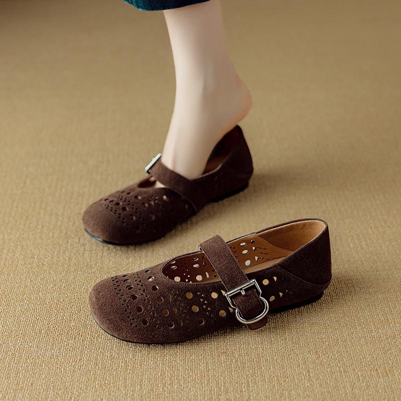 Fashion 2025 New Spring Cow Suede Leather Woman Shoes Round Toe Women Flats Shoes for Women Flat Heel Loafers Sheepskin Leather Shoes