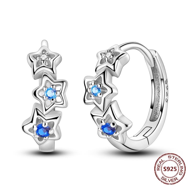 Серьги в виде совы из сияющего голубого циркония, серебряные серьги 925 пробы с дурным глазом для женщин, свадебные, помолвочные, планета, луна, звезда, циркониевые украшения