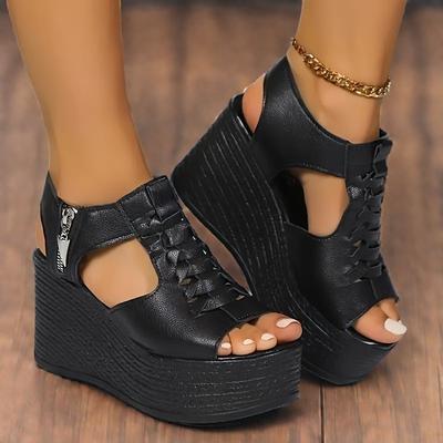 Летние женские модные босоножки на танкетке на высоком каблуке