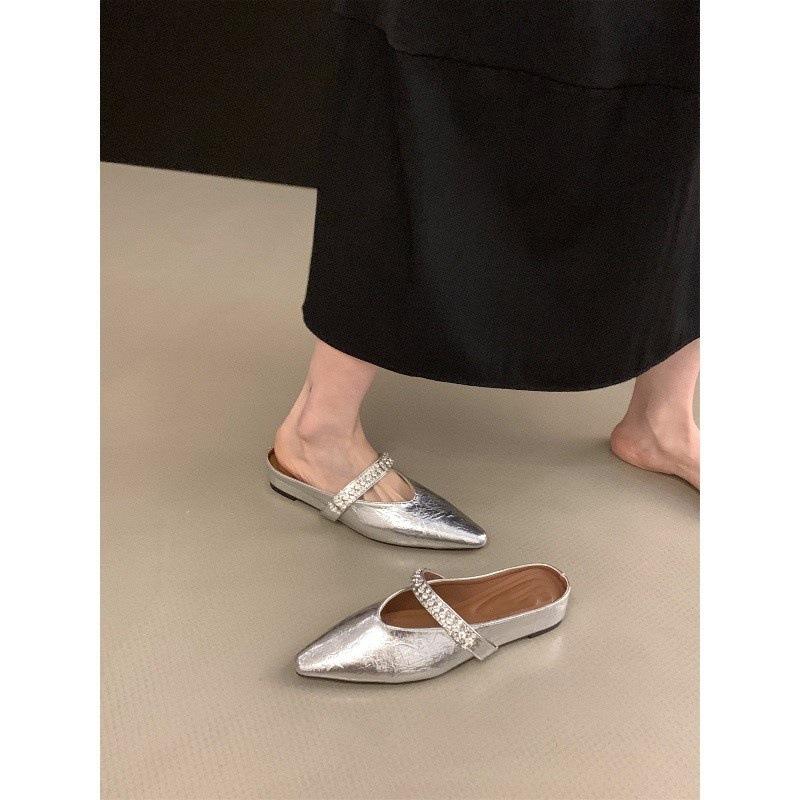 Inner Heightening Bag Head Half Slippers Women's Shoes Outer Wear 2025 New Summer Pointed French Mary Jane Half Tray Single Shoes