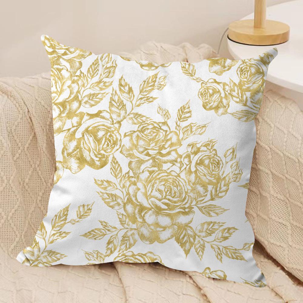 Gold Leaf Flower Cushion Cover Soft Plush Fabric DoubleSided Printed Cushion Covers for All Seasons Modern Home Decor