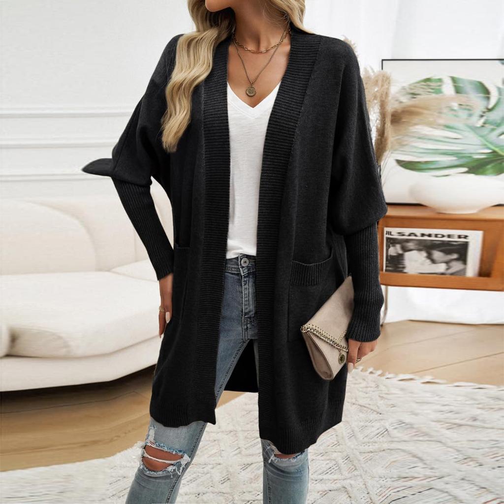 Женские кардиганы большого размера, однотонный мягкий вязаный кардиган с длинными рукавами и карманами
