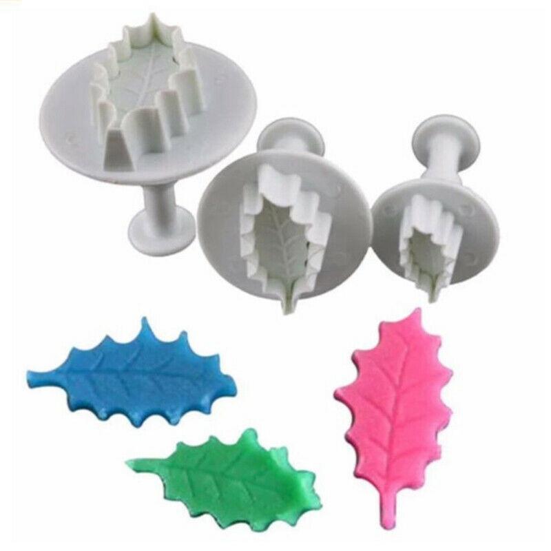 Spring Compression Mold Christmas Leaves Sugar Cake Mold DIY Embossing Mold 3pcs Holly Leaf Biscuit Mold