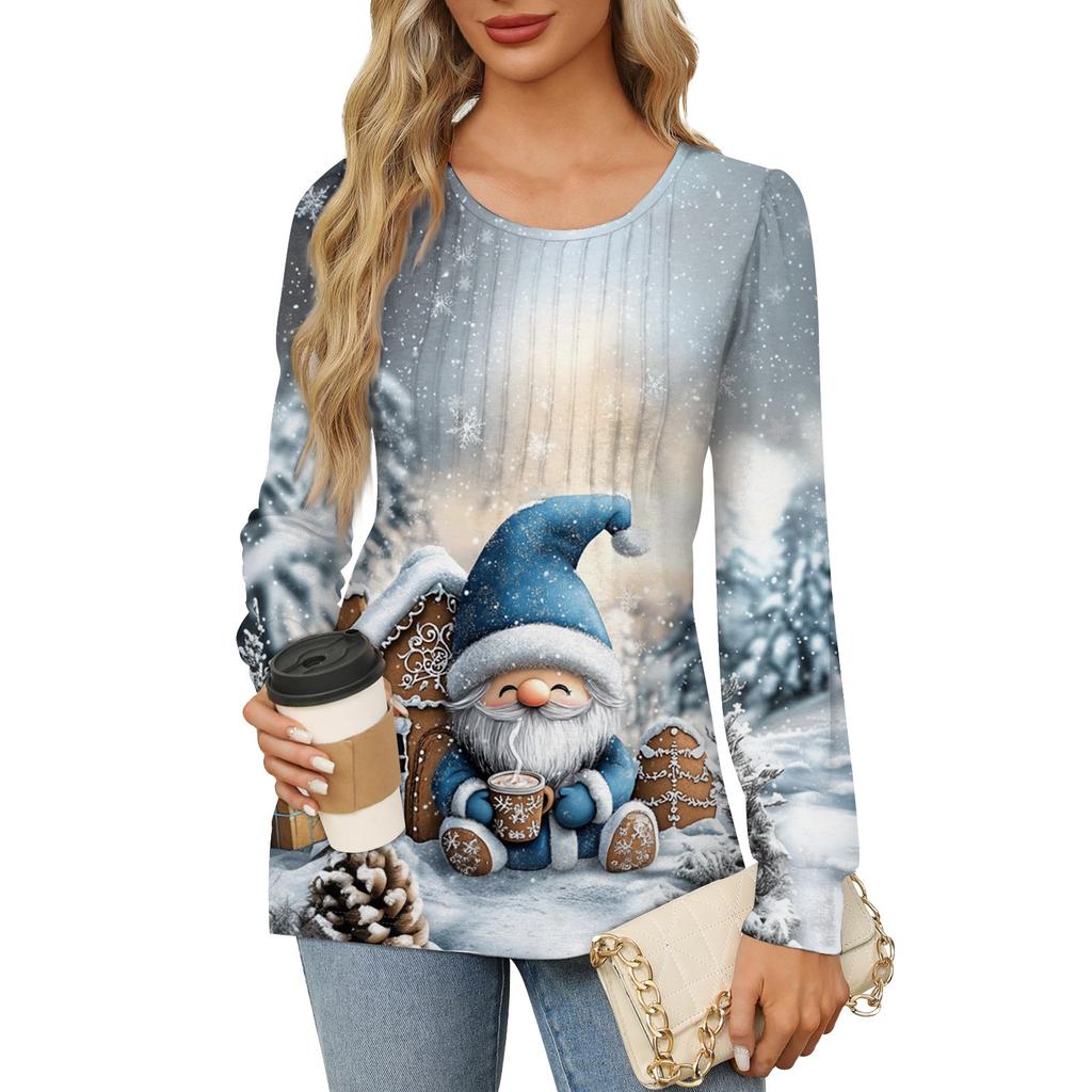 Женский модный пуловер с круглым вырезом и длинными рукавами, рождественский принт «Снеговик»