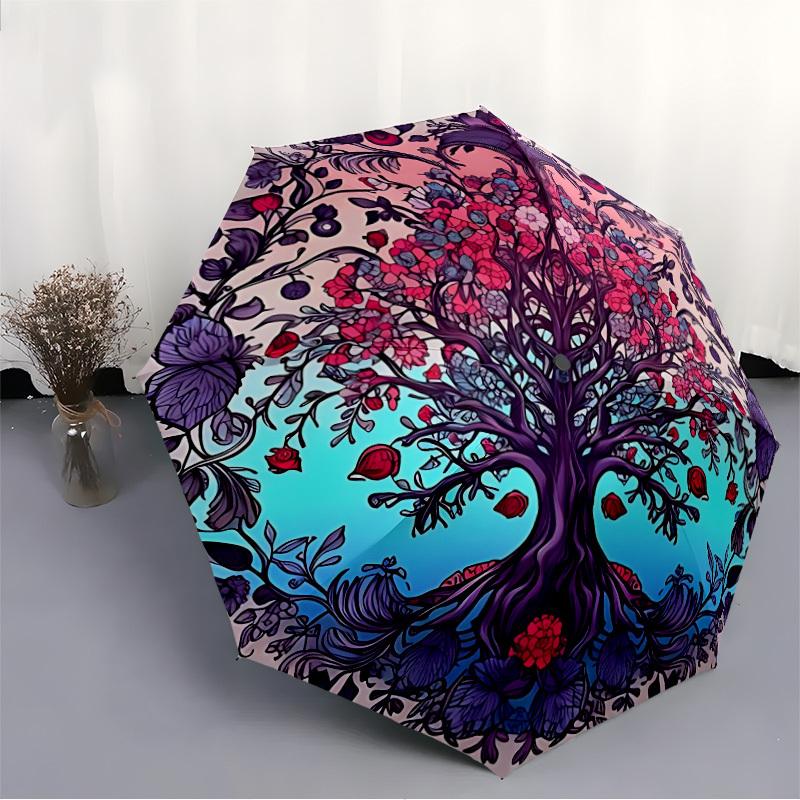 1pc Tree of Life Mandala Automatic Open/Close Umbrella - Portable Collapsible Umbrella with 8-Rib Stability, Fashion Lovers yy251017188