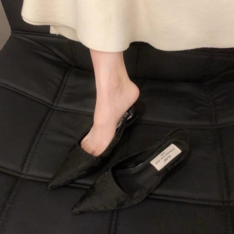 Новые летние женские босоножки, женская обувь на каблуке, однотонная женская обувь с острым носком, с ремешком на спине, без шнуровки