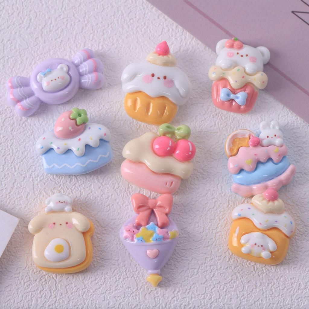 Симпатичные аксессуары из смолы для самодельных украшений: Мультяшная еда, вишневый торт, кремовый клей, заплатки и материалы для пенала