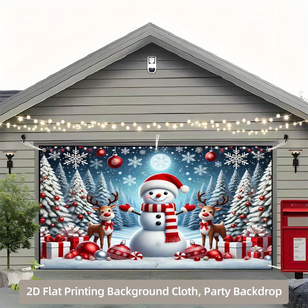 1 piece, festive snowman and reindeer Christmas background, suitable for home, outdoor, garden,garage,commercial door decoration