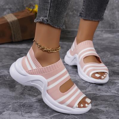 Модные женские сандалии Лето Новые Толстая подошва Круглый носок Обувь Сетка Сочетание цветов Шлепанцы Повседневные Удобные Легкие Дышащие Сандалии