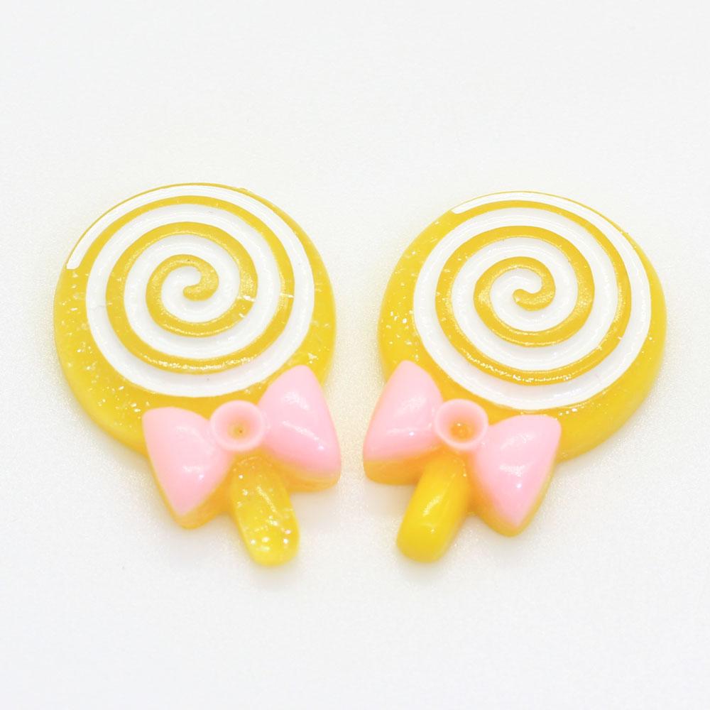 Mixed Color 100PCS Glitter Lolly With Bow Resin Lollipop Candy Scrapbook DIY Kawaii Cabochon
