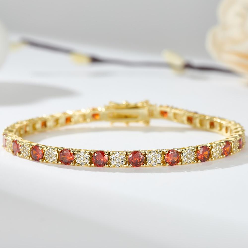 Женский браслет 18 см с круглым гранатом и цирконием, белым цветком и кубическим цирконием, позолоченный 14 карат