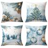 Новая Рождественская наволочка Домашнее Рождественское украшение Подушка Синие елочные шары Сосна Снежная сцена