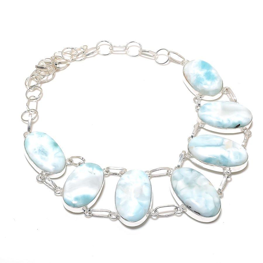 Натуральный драгоценный камень Ларимар, ручная работа, ожерелье из стерлингового серебра 925 пробы, 18 дюймов, K0w76