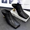 Fashion Spring New Thin and Baotou Slippers Women's Fashion Square Head Deep Mouth Anti-slip Wear-resistant High Heels