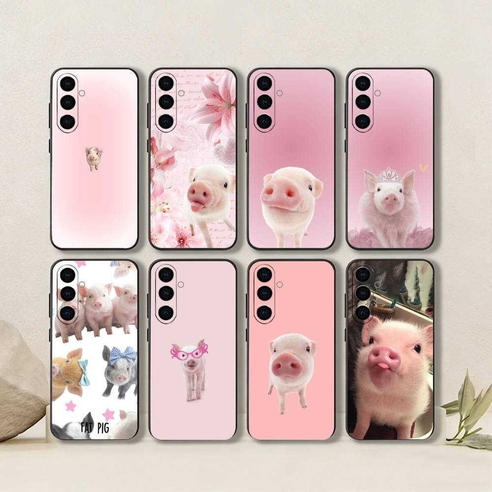 Cute Angel Pig Phone Case Black Silicone Soft For Samsung Galaxy A73,A72,A71,A70,A53,A52,A51