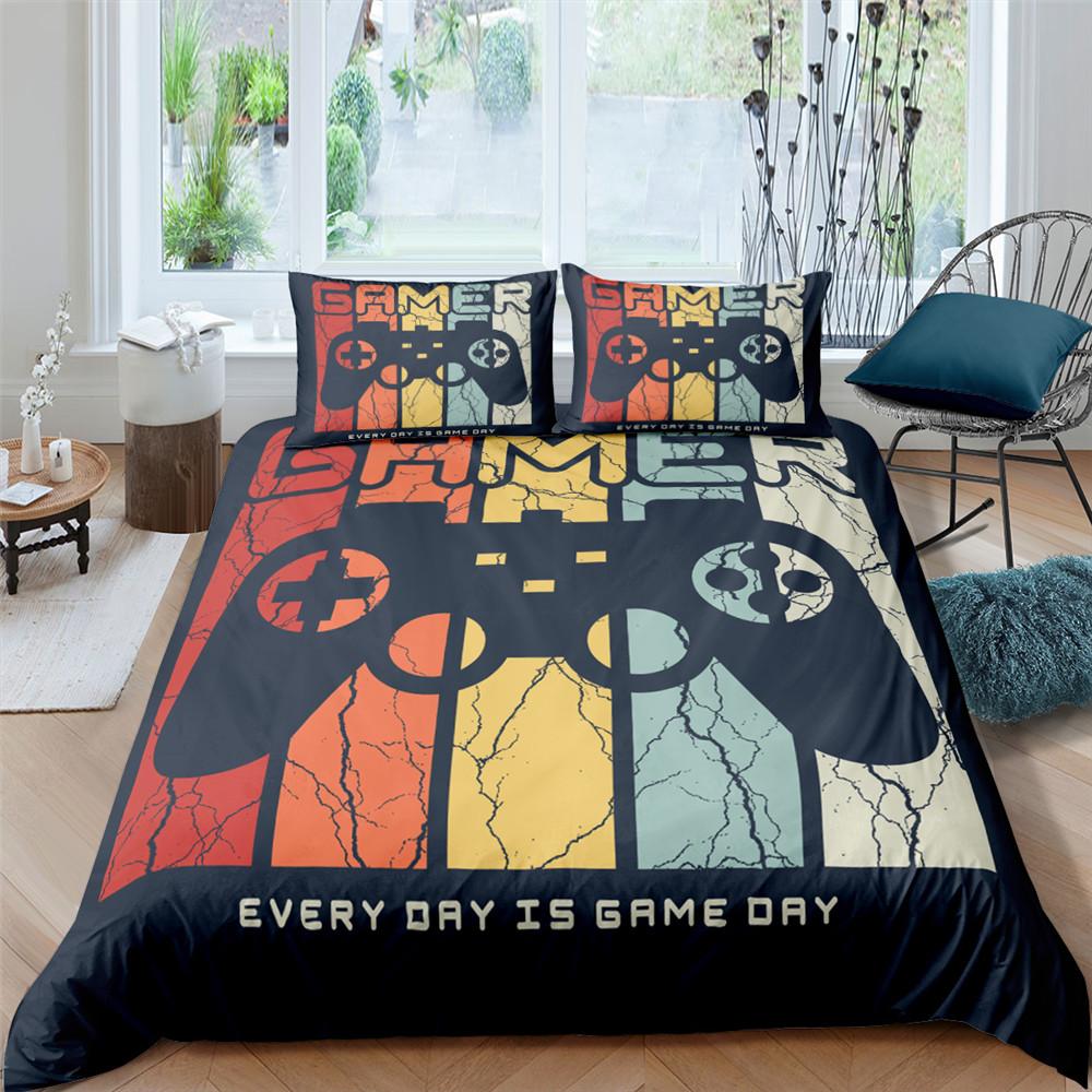 Gamer Duvet Cover Set 3D Print Boys Playroom Black Button With Controller King Queen Size For Boys Teens Polyester Bedding Set