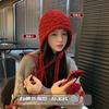 Autumn and winter braided red fringed pullover hat children outdoor travel bag hat warm ear protector knitted wool hat