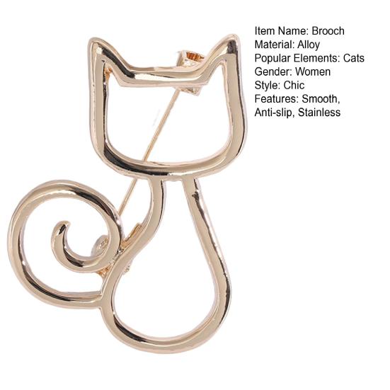 Women Brooch Hollow Kitty Shape Smooth Stainless Anti-slip Wear-resistant Coat Collar Hat Scarf Decoration Clothes Pin Business Events Garment Jewelry