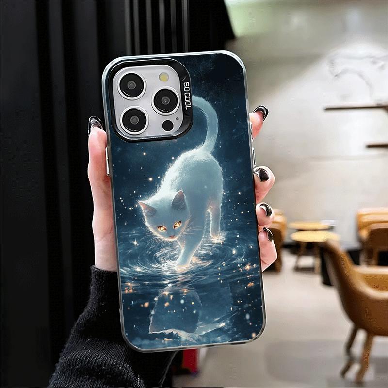 Ночная Луна Кошка Мечтательное Искусство Ударопрочный Чехол для Телефона для iPhone 17 Air 16 16E 15 Pro Max 14 Plus 13 Mini 12 Задняя Крышка Защита от Падения Fund