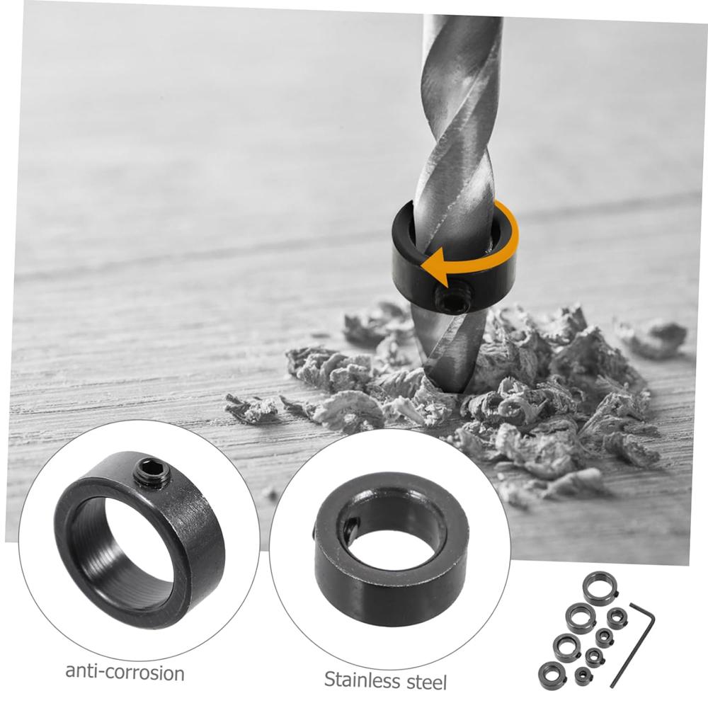 Набор воротников для ограничителя глубины сверления Регулируемый позиционер Ограничительное кольцо Шестигранный ключ Затяните стопорные установочные винты Деревообрабатывающий инструмент