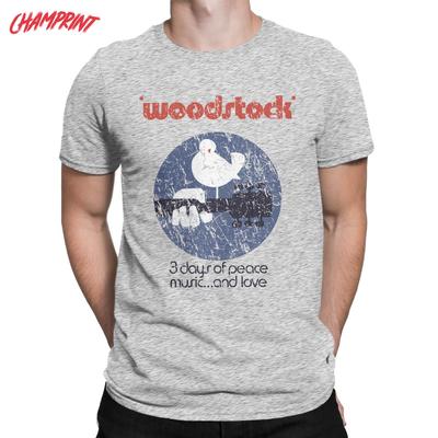 Мужские футболки Woodstock Винтажные Чистый хлопок Короткий рукав Мир Любовь Музыка Футболки С круглым вырезом Одежда Большого размера