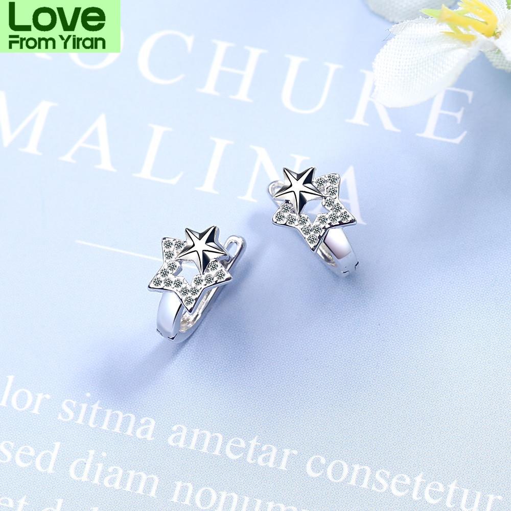 Серьги-кольца Brilliant Star Hoop из стерлингового серебра 925 пробы с ослепительным цирконием, маленькие серьги для женщин, серебряные ювелирные изделия 925 пробы Cte076