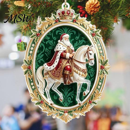 Gift for Christmas Santa Riding Horse Ornament, Acrylic Hanging Pendant with String, Window Decorations Festive Tree Decor Living Room Fireplace