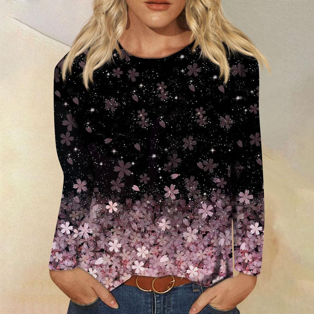 Женская мода, повседневная блузка с длинным рукавом и круглым вырезом, пуловер с принтом