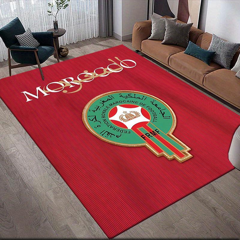 Morocco National Football Team Flannel Printed Carpet, Home Sofa Decoration for Living Room & Bedroom, Non‑Slip Play Flannel Floor Mat for Game Room