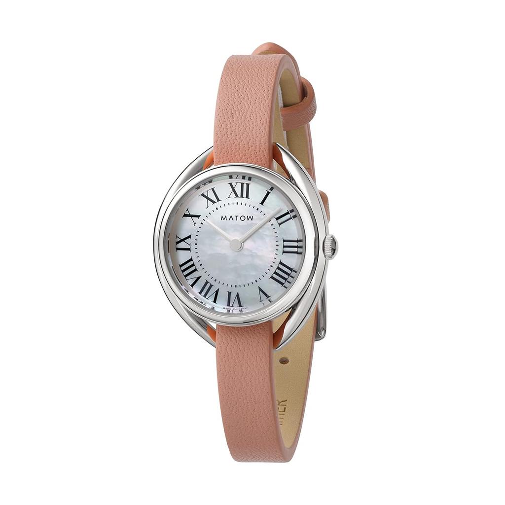Authorized Dealer Matow Watch Solar Powered Watch Leather Strap mw001005pnkss Round Silver [MATOW] Women's [Shiki] White/Gomphrena