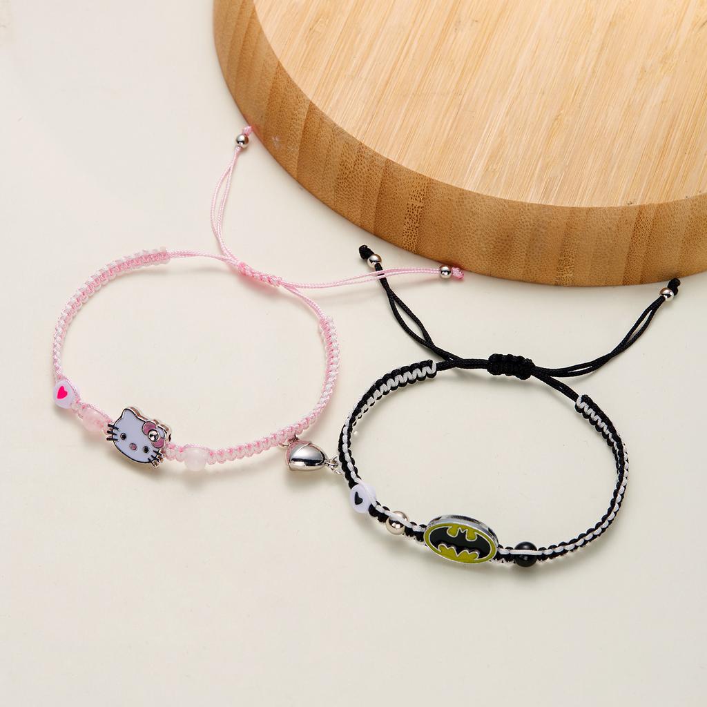 Hello Kitty Braided Bracelet Cartoon Couples Best Friend Bff Friendship Bracelets 2Pcs/set Magnetic Matching Wristband Gift