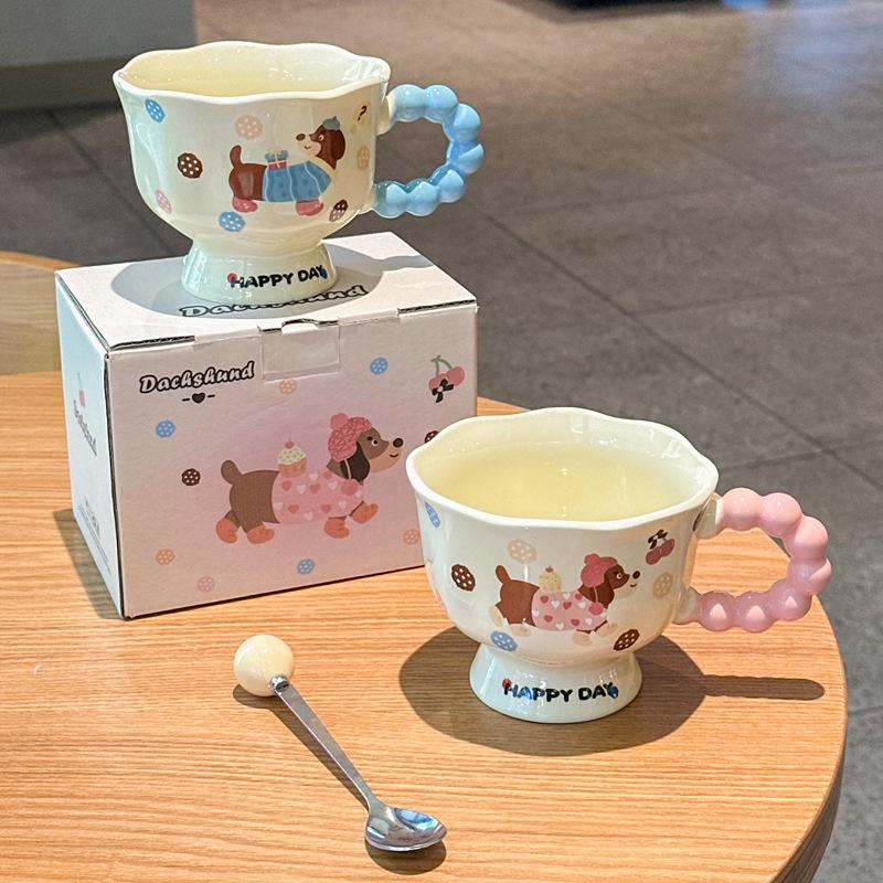 Milk Fufu Sausage Puppy Ceramic Cup Girl Cute Tall Mug for Girlfriend Birthday Gift