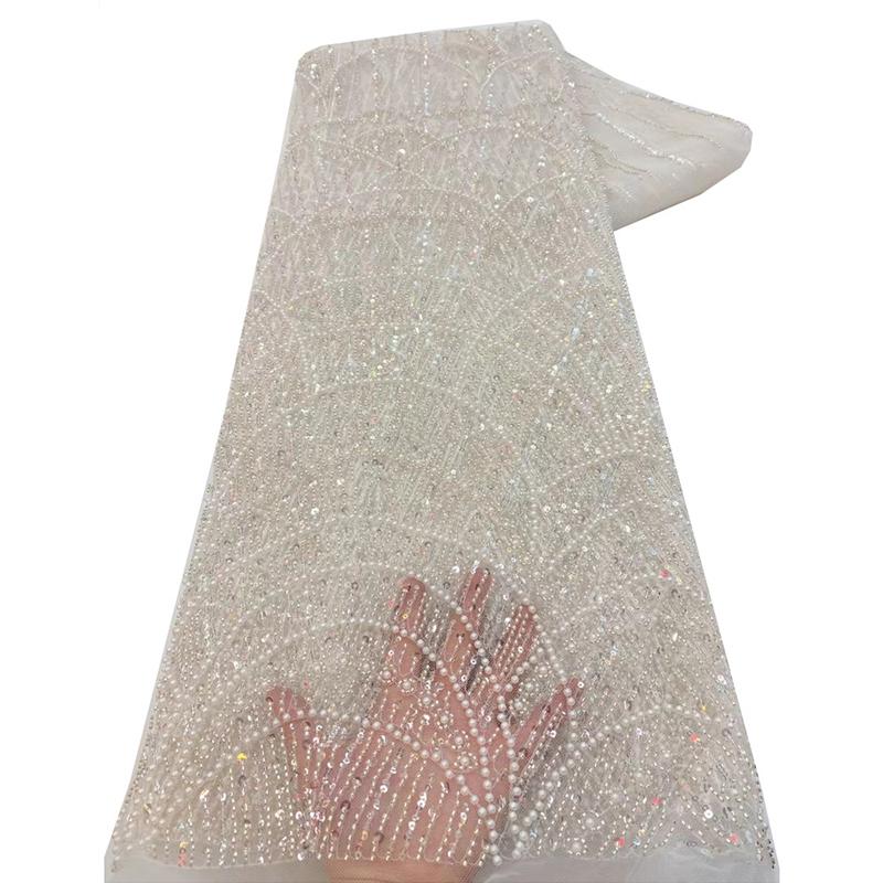 1 ярд Африканская роскошная кружевная ткань с бусинами и тюлем Нигерийская ручная работа Плотная кружевная ткань с пайетками Для DIY Свадебные Вечеринки Платья