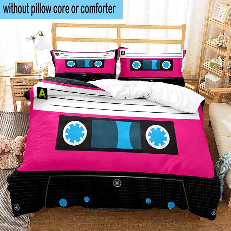 Cassette Tape Design 3pcs Bedding,Including 1pc Duvet Cover And 2pcs Pillowcases Perfect for Christmas,Ideal for Bedroom, Dormitory