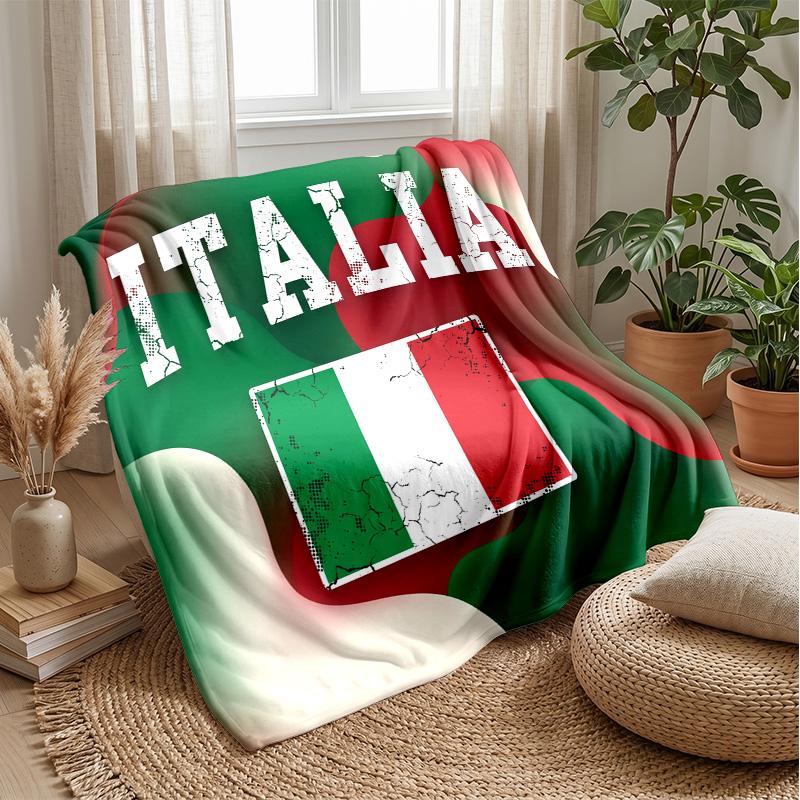 Italy Football Printed Flannel Blanket Skin Friendly Warm Decorative Throw for Indoor Couch Bed Daily Use