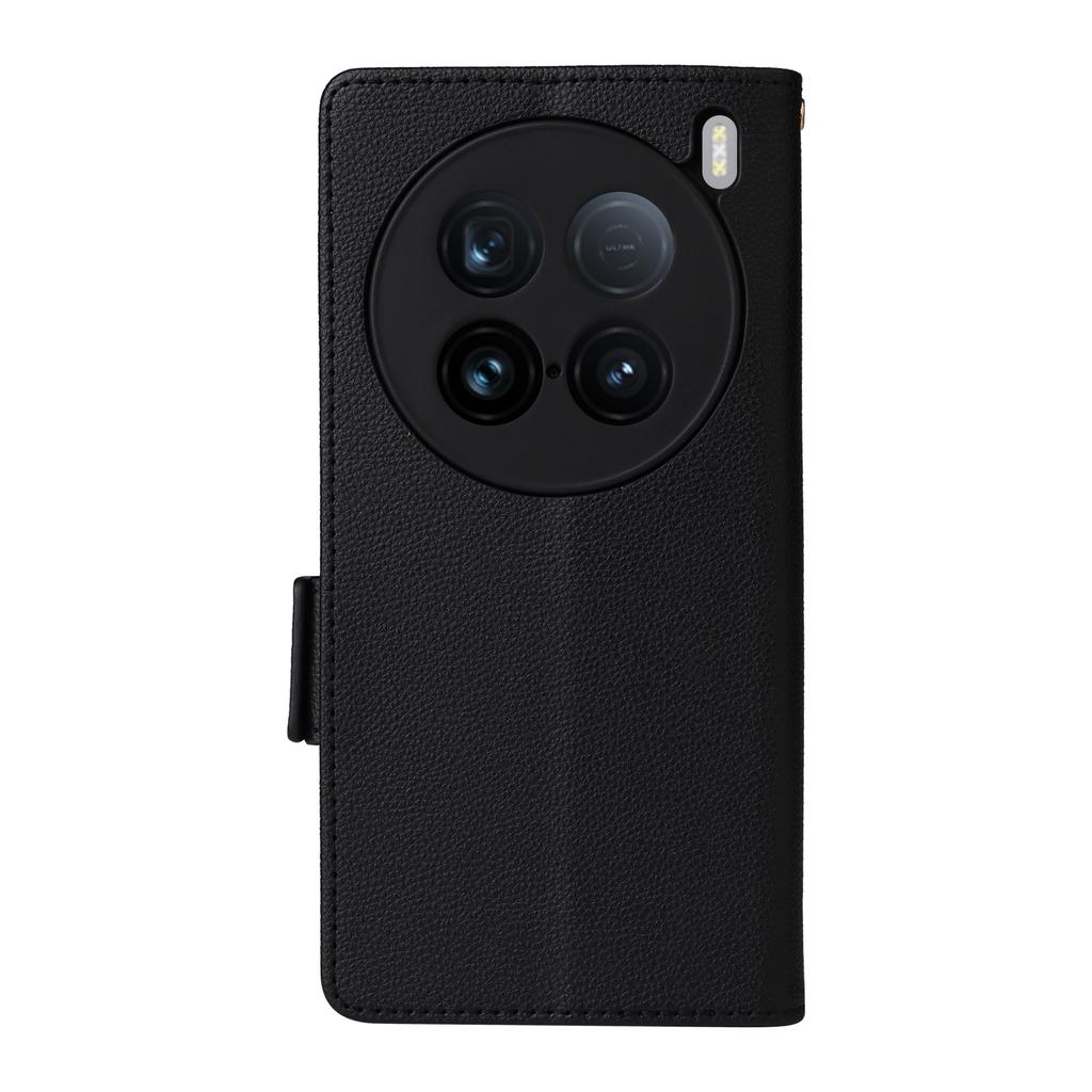 Чехол для vivo X100 Ultra 5G с ремешком на запястье, текстура личи, кошелек из ПУ кожи, чехол для телефона