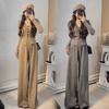 Autumn Winter Lazy Style V Neck Sweater Wide Leg Pants Two Piece Set Women Slim Casual Outfit
