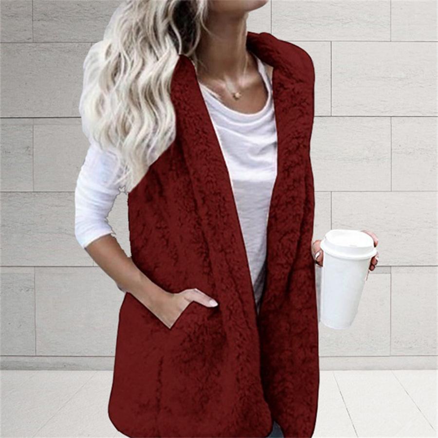 Осенне-зимнее меховое бархатное пальто большого размера, женское модное однотонное жилет без рукавов с капюшоном и карманами, пальто