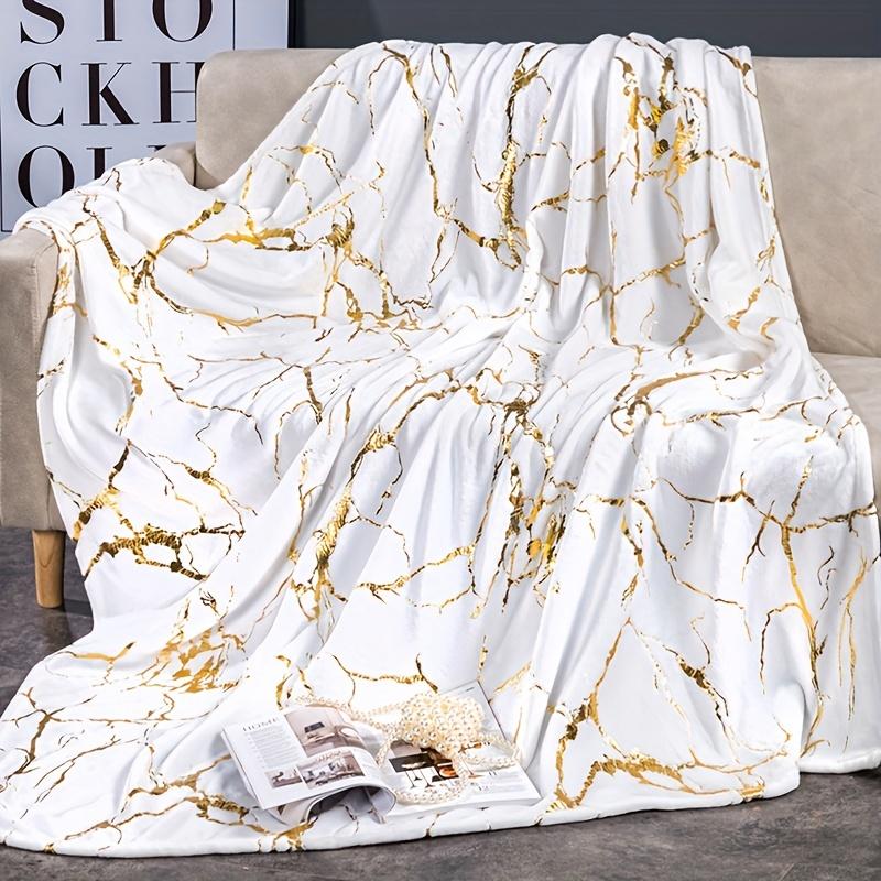 1pc Marble Print Blanket with Gold Foil - for Modern Home Decor - Soft Warm for Couch, Bed, Office - Gift Idea